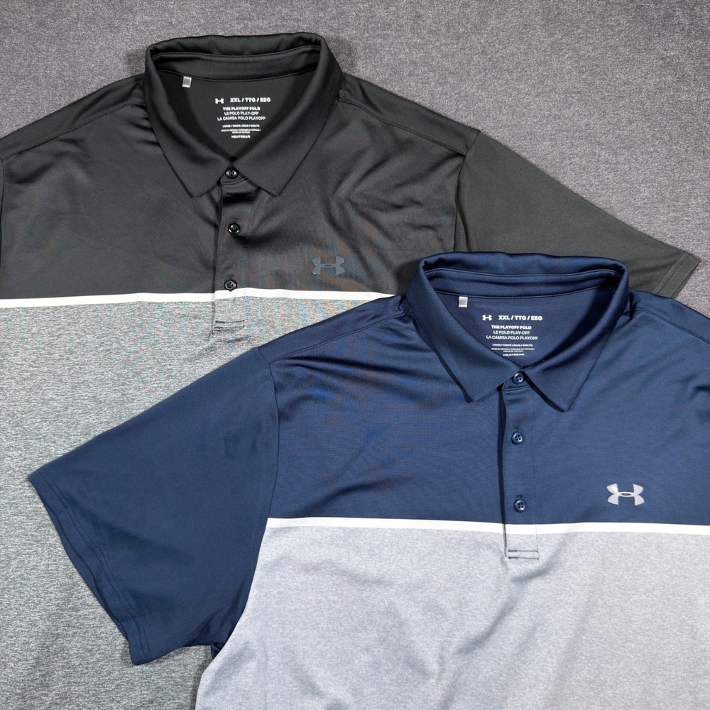 Under Armour Playoff Polo Men XXL Black Blue Gray Performance Golf Shirt Bundle